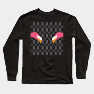 Pink Flamingo on Black White Plaids Long Sleeve T-Shirt